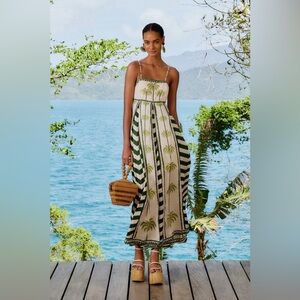 FARM Rio Green and Cream Palm Maxi Dress